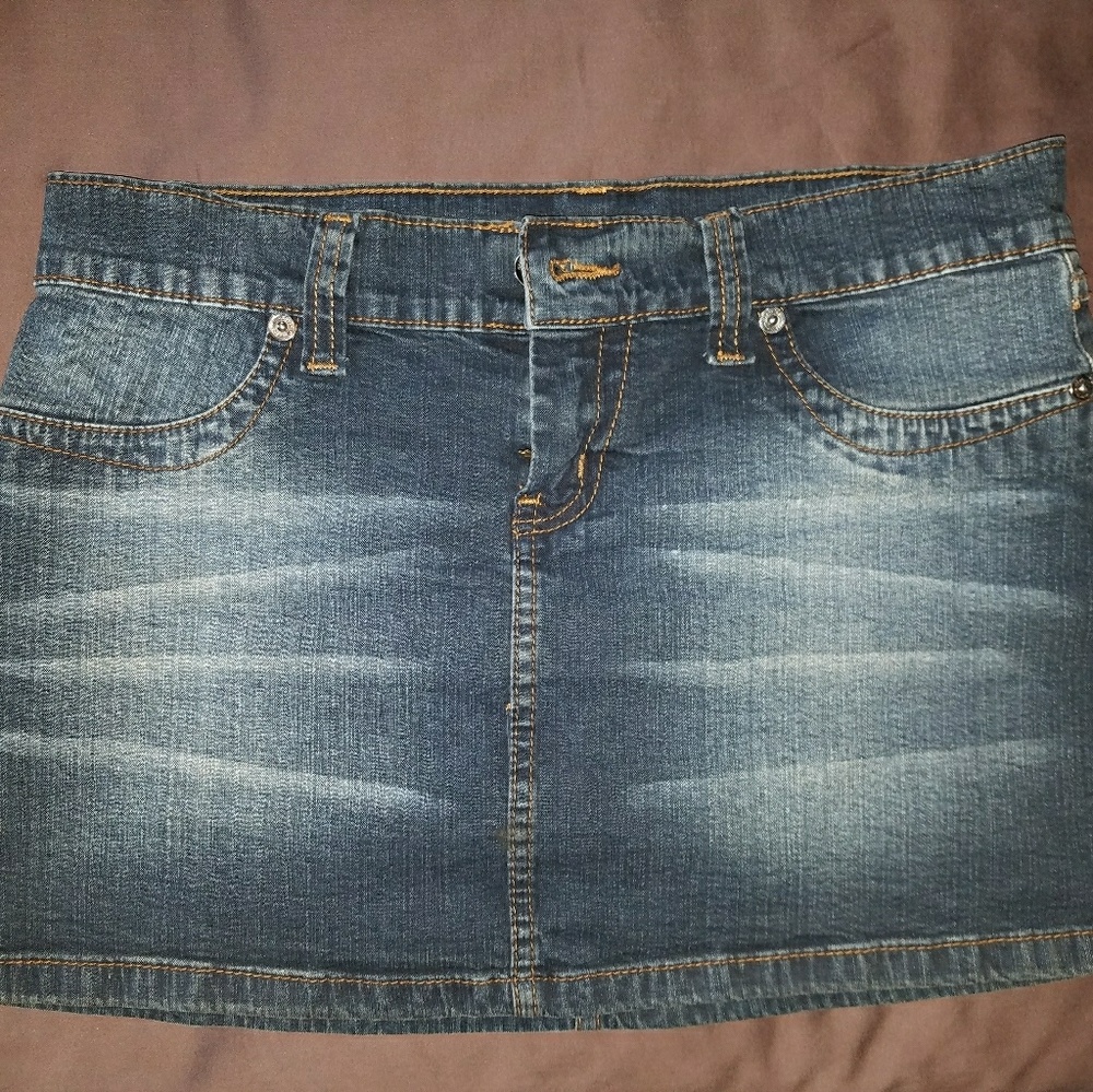 Indigo Distressed Denim Jean Mini Skirt